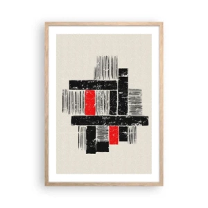 Pôster com moldura de carvalho claro - Vermelho e preto - 50x70 cm