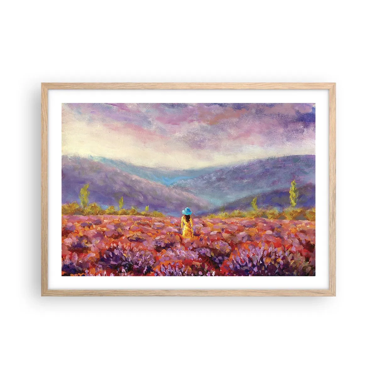 Pôster com moldura de carvalho claro - No mundo da lavanda - 70x50 cm