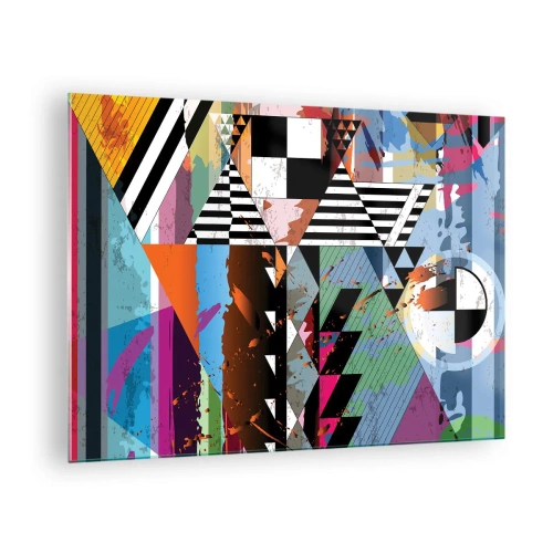 Quadro em vidro - Abstração geométrica com variedade de formas e cores - 70x50cm - Geométrica e organicamente - Decoração de parede moderna para a sala de estar e quarto ARTTOR