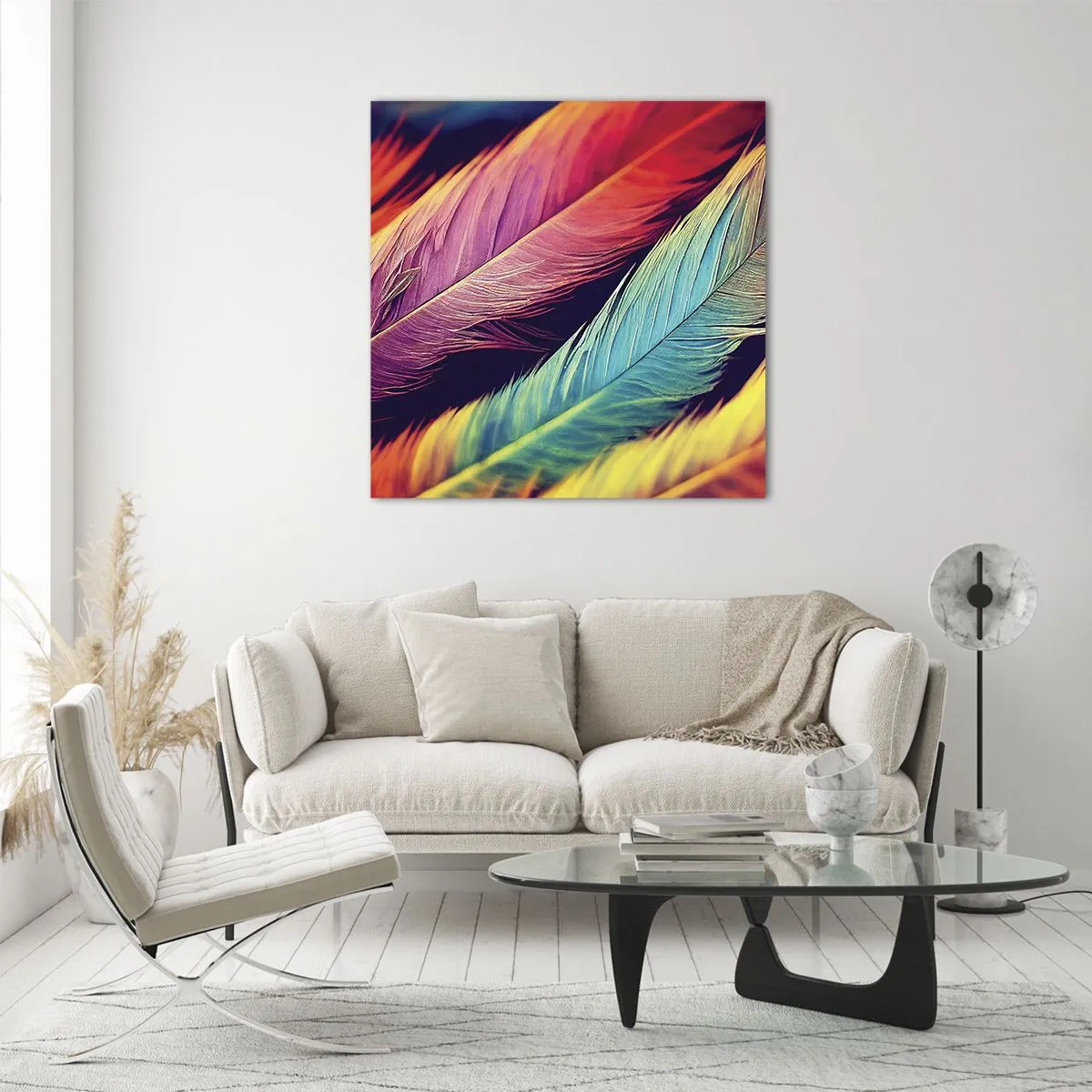 Quadro em vidro - Arco-íris emplumado - 30x30 cm