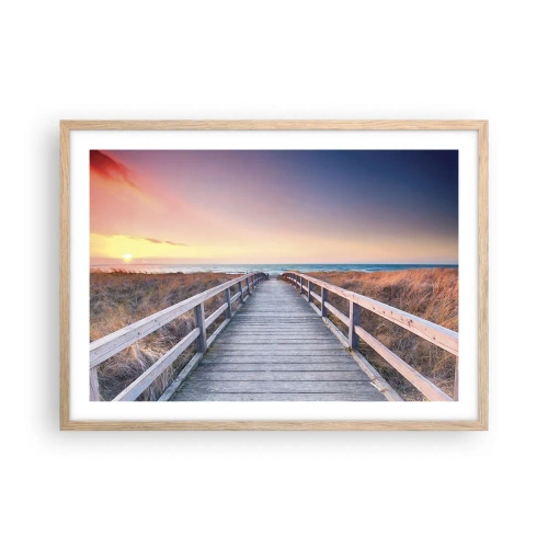 Pôster com moldura de carvalho claro - Aurora da noite do Báltico - 70x50 cm