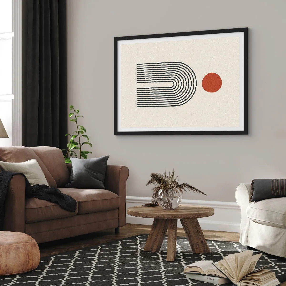 Pôster com moldura preta - Magnetismo de formas e cores - 70x50 cm