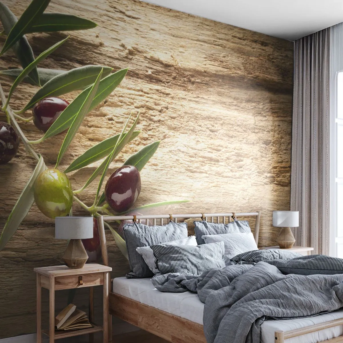 Papel de Parede Premium Canvas - Direto da natureza - Ramo de oliveira, Natureza, Azeitonas - 350x256 cm