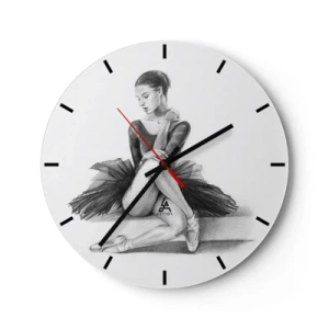 Relógio de parede - Relógio em vidro - Esboço de uma bailarina em pose clássica - 30x30cm - Encantada pela dança - Decoração de parede moderna para a sala de estar, cozinha e quarto ARTTOR