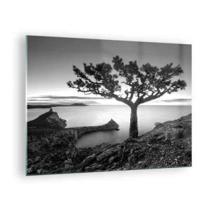 Quadro em vidro - Uma árvore em um penhasco com vista para a baía - 70x50cm - Paz até ao horizonte - Decoração de parede moderna para a sala de estar e quarto ARTTOR