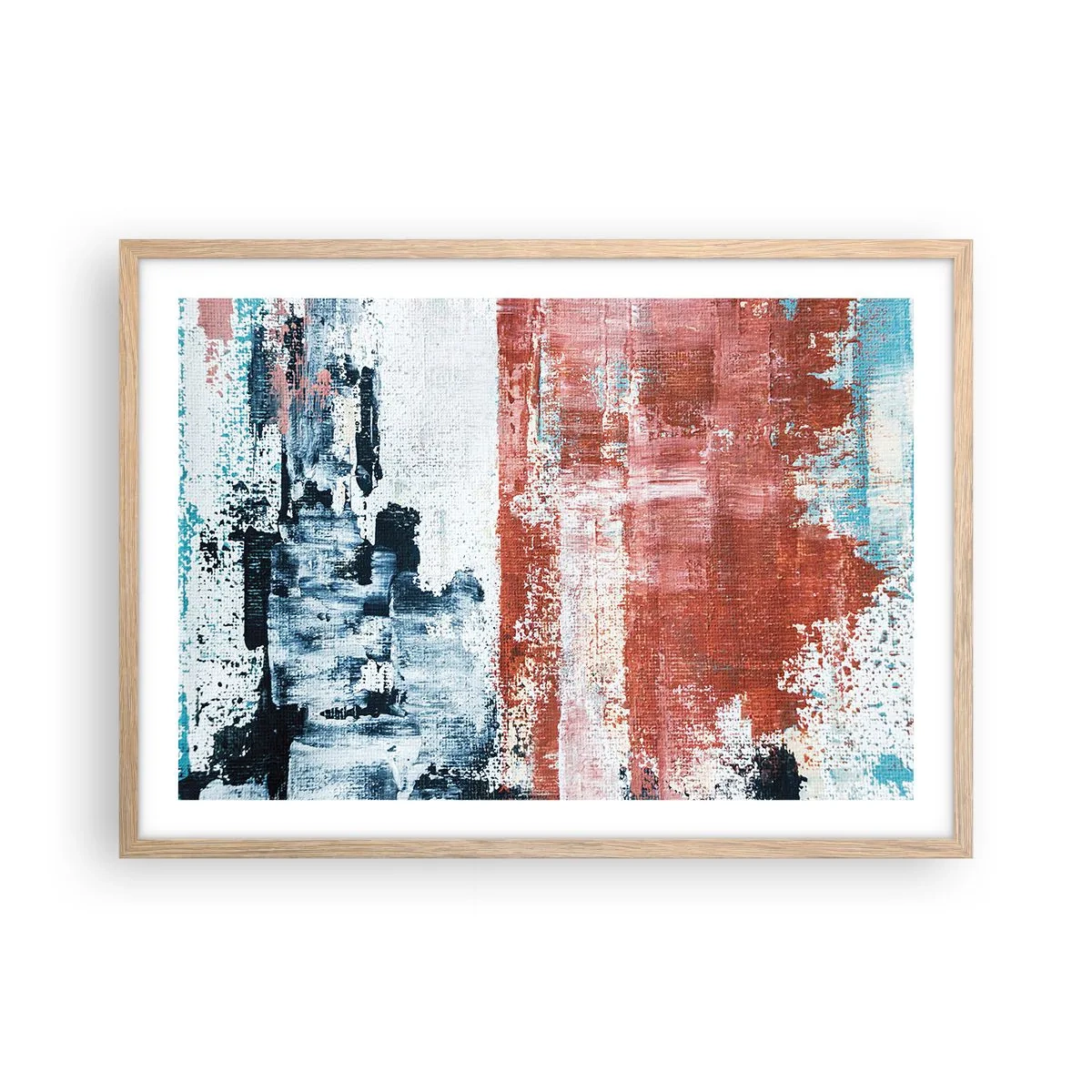 Pôster com moldura de carvalho claro - Meio a meio abstrato - 70x50 cm