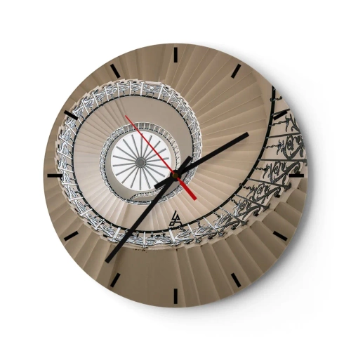 Relógio de parede - Relógio em vidro - Escada em espiral em sépia com vista para cima - 30x30cm - Dentro da casca - Decoração de parede moderna para a sala de estar, cozinha e quarto ARTTOR