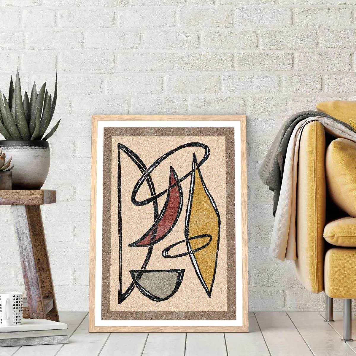 Pôster com moldura de carvalho claro - Composição – arcos e ovais - 70x100 cm