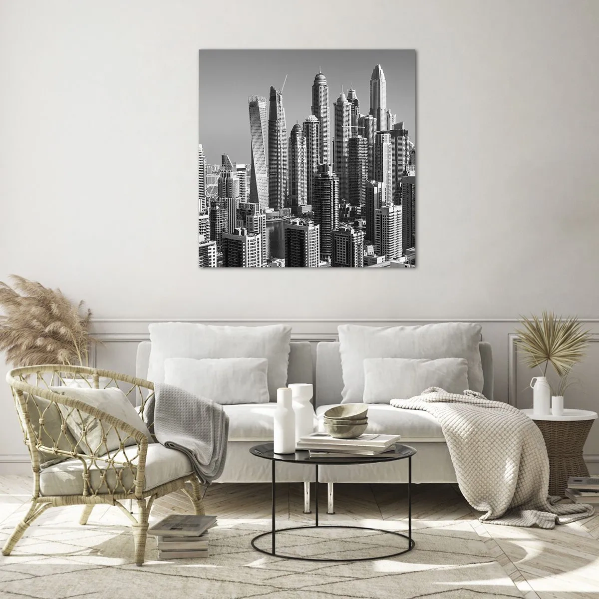 Quadro em vidro - A cidade sobre o deserto - 70x70 cm