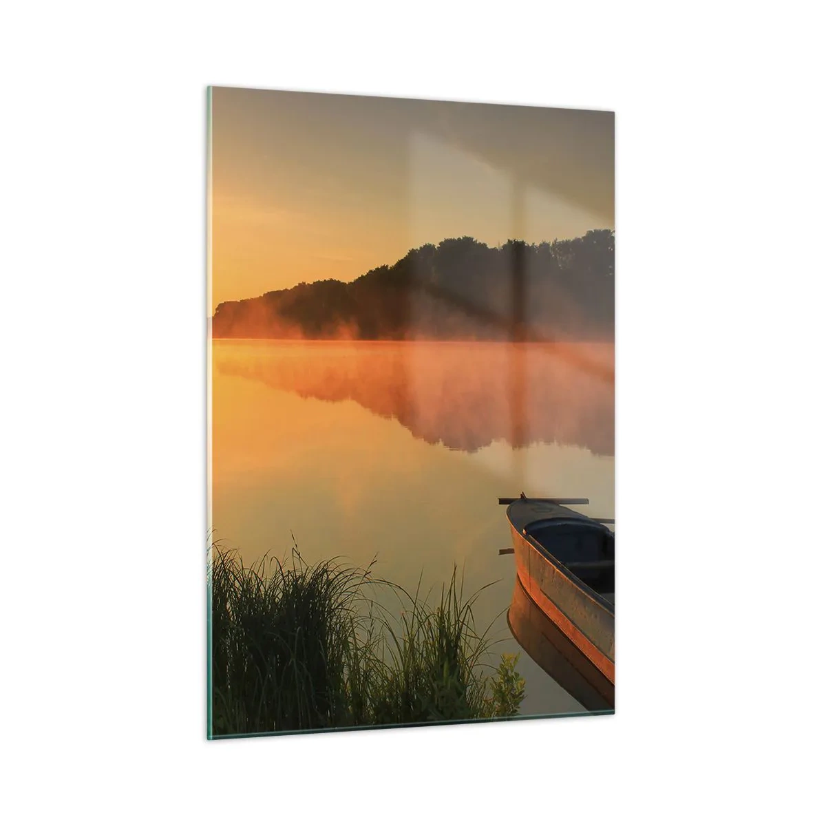 Quadro em vidro - Nascer do sol sobre a água como um espelho - 50x70 cm