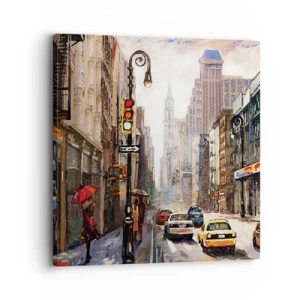 Quadro em tela - Nova York – colorida também na chuva  - 30x30 cm