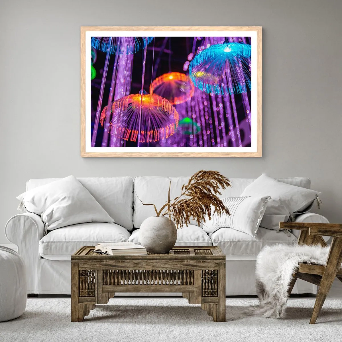 Pôster com moldura de carvalho claro - Fonte de luz - 40x30 cm