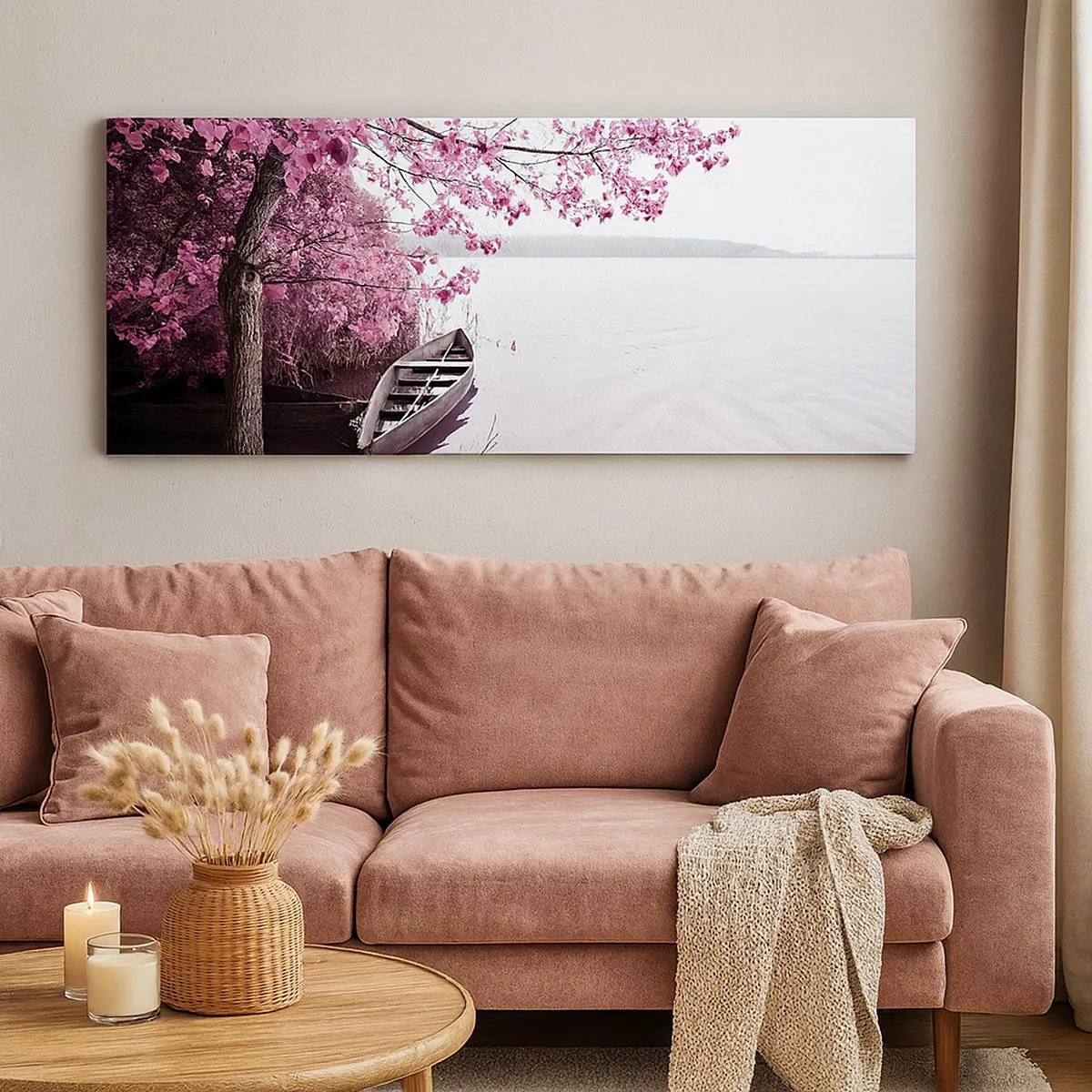 Quadro em tela - Em silêncio cor-de-rosa - 100x40 cm