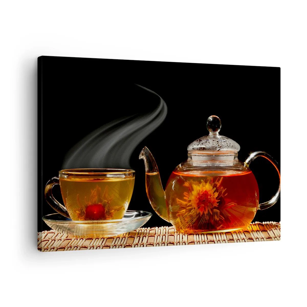 Quadro em tela - Bule de vidro com chá de flores e uma xícara - 70x50cm - A magia e a arte de preparar chá - Decoração de parede moderna para a sala de estar e quarto ARTTOR