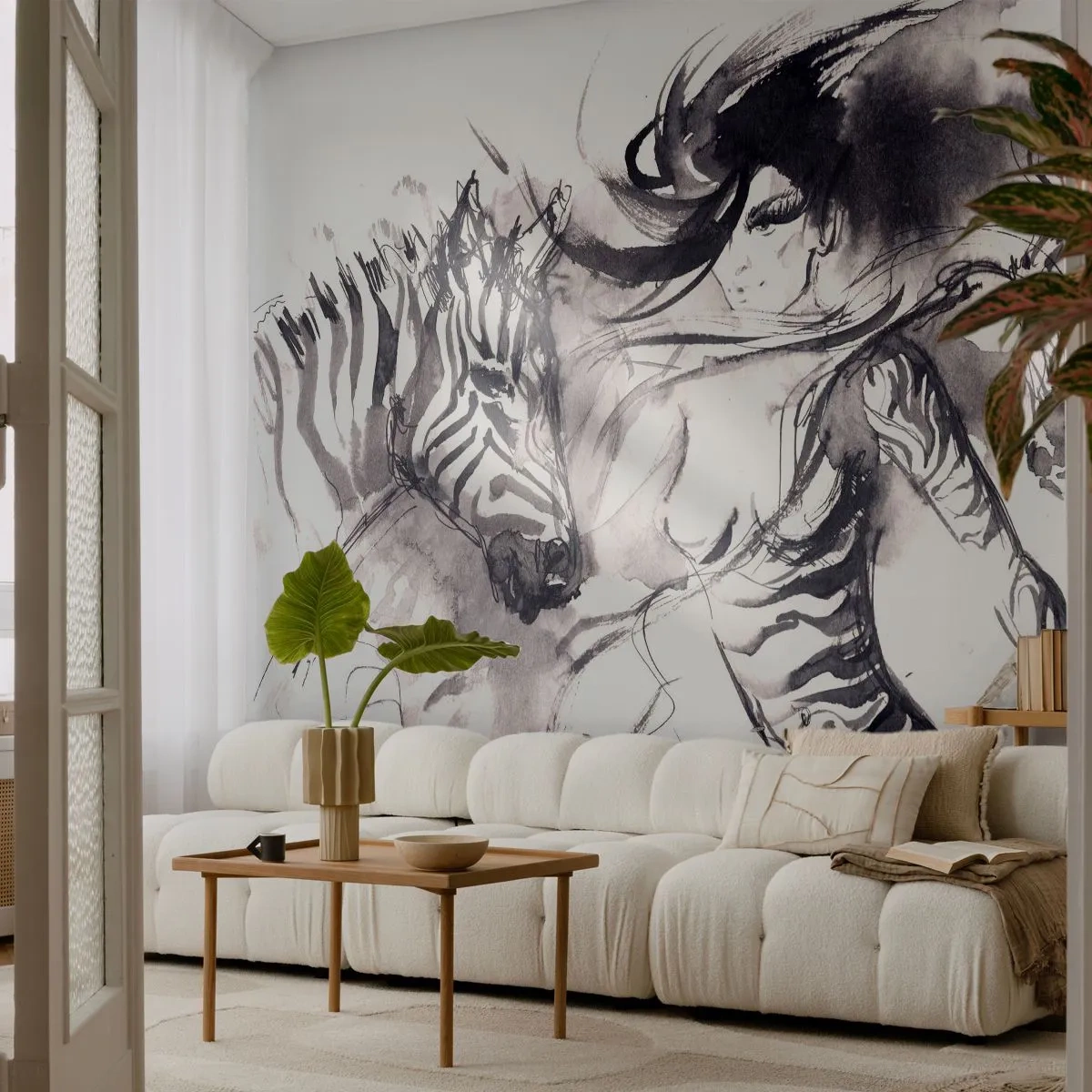 Papel de Parede Standard Eco - Dançando com as zebras - Abstração, Mulher, Costelas - 200x140 cm