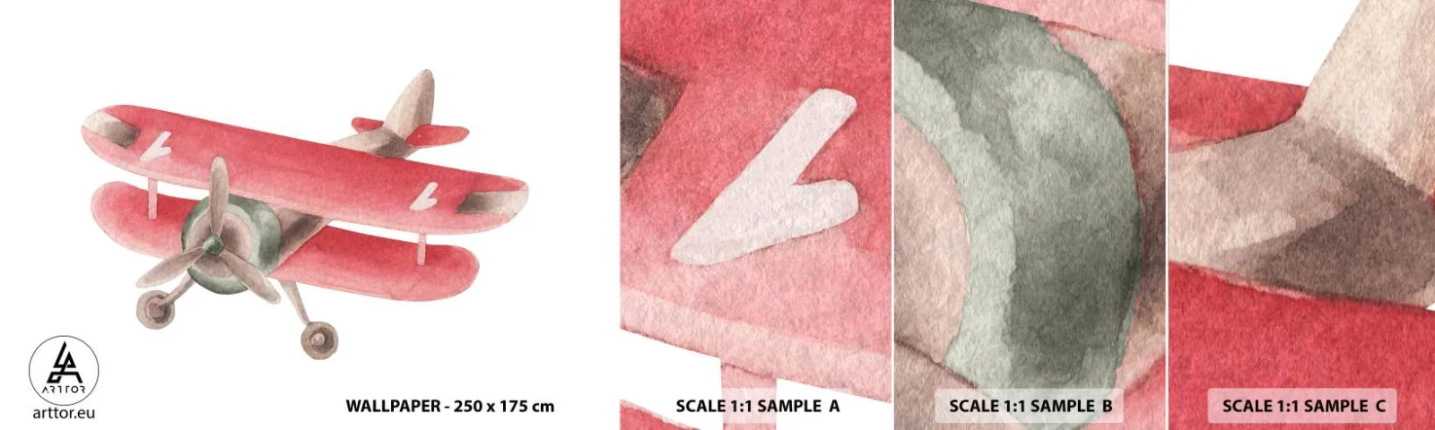 Amostra de Papel de Parede Standard Eco - Pronto para voos altos - Avião, Infantil, Vintage - 100x30 cm