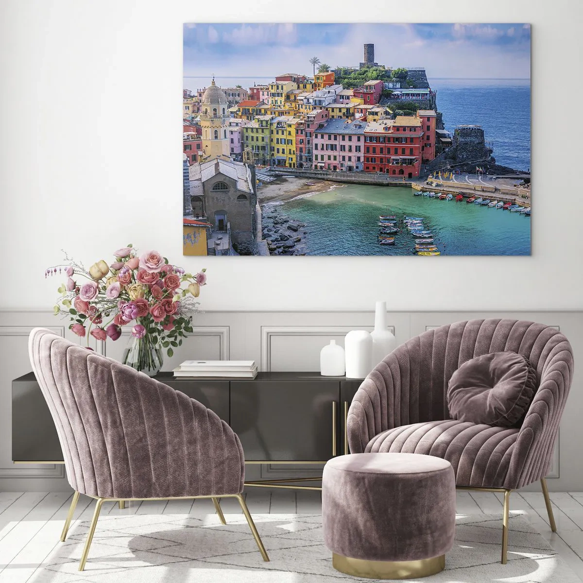 Quadro em vidro - Cidade mágica mediterrânea - 120x80 cm