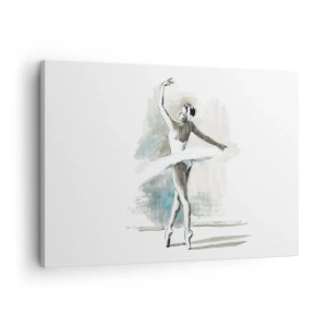 Quadro em tela - Uma bailarina em pose de balé sobre um fundo de delicados tons de aquarela. - 70x50cm - Encantada num cisne - Decoração de parede moderna para a sala de estar e quarto ARTTOR