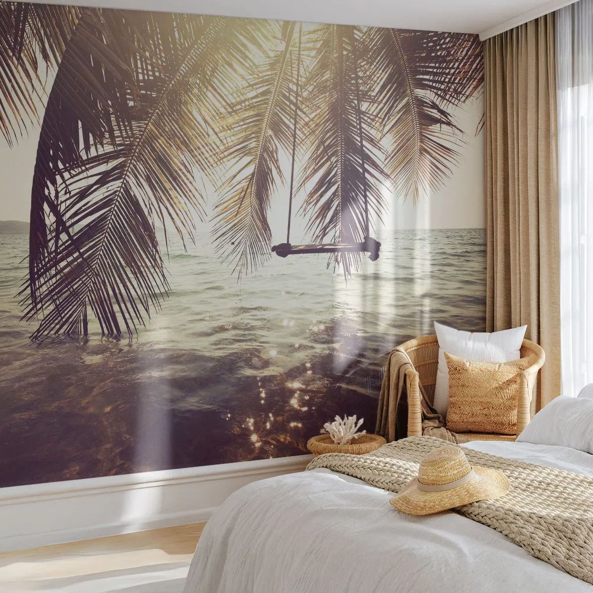 Papel de Parede Premium Sand - Deixe-se levar pela imaginação - Paisagem, Coqueiro, Mar - 200x140 cm