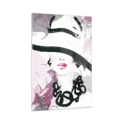 Quadro em vidro - Retrato de uma dama a preto e rosa - 80x120 cm