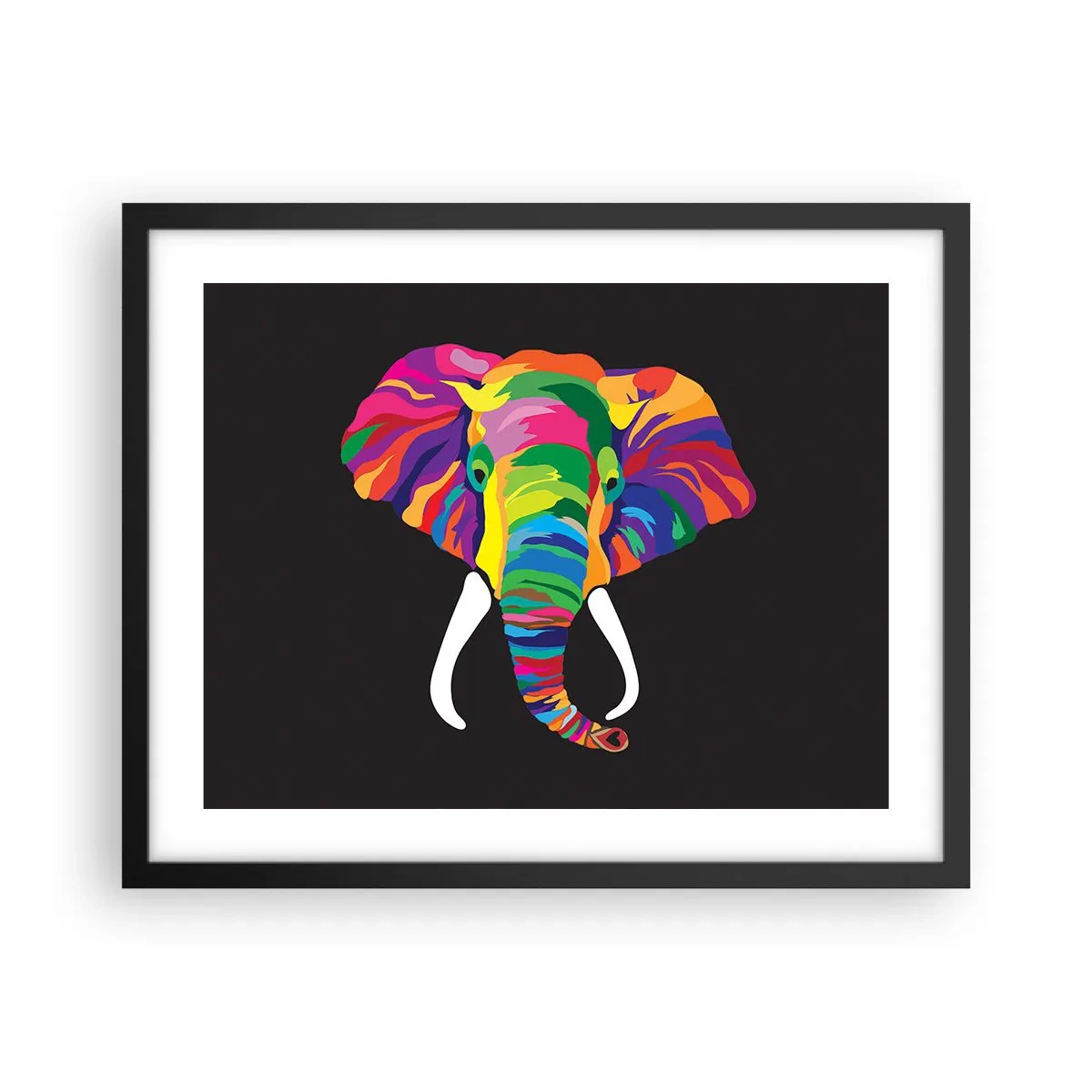 Pôster com moldura preta - O elefante que adorava banhar-se no arco-íris - 50x40 cm