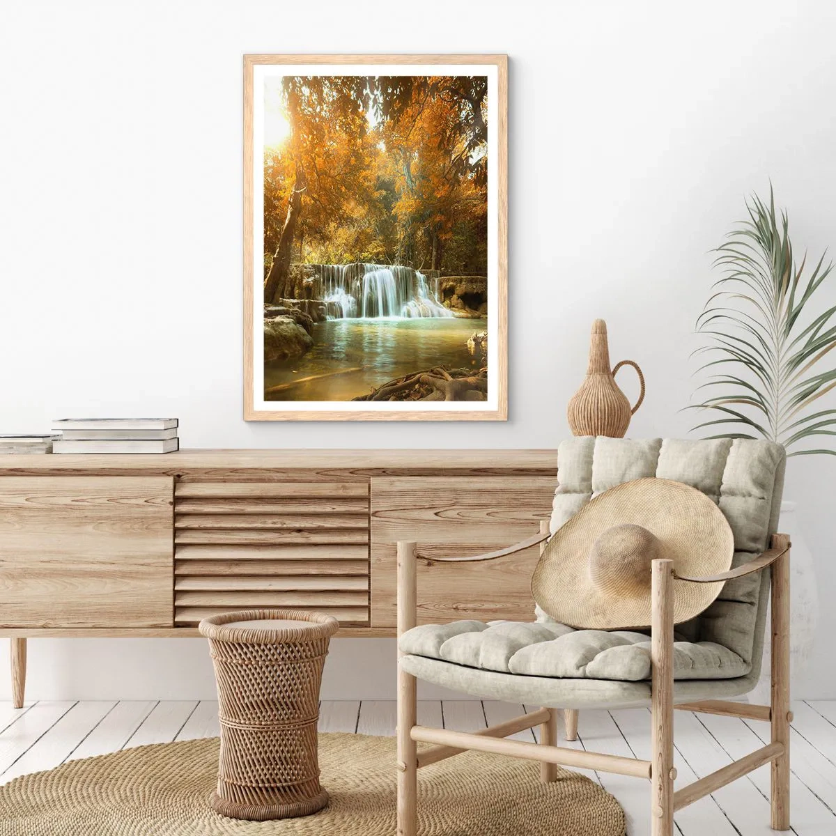Pôster com moldura de carvalho claro - A cascata do parque - 70x100 cm