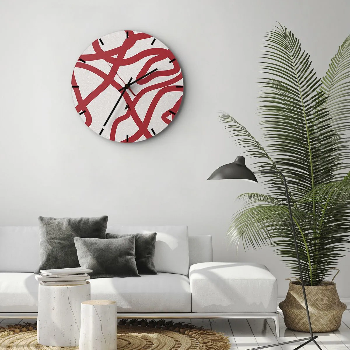 Relógio de parede - Relógio em vidro - Vermelho em branco - 40x40 cm