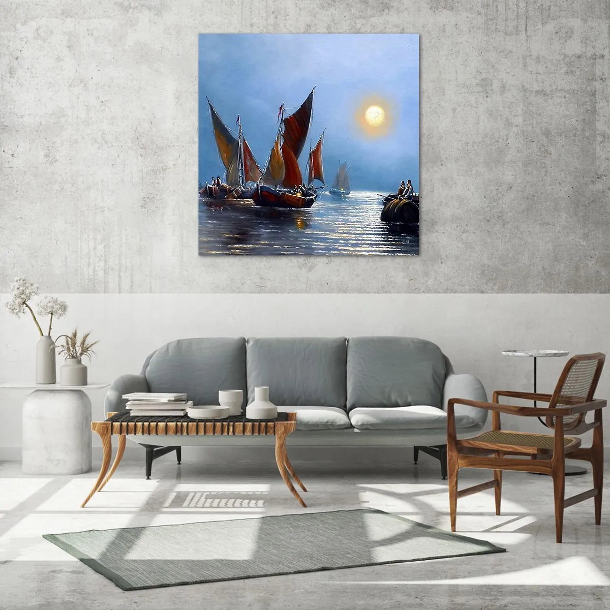 Quadro em vidro - Pesca noturna - 70x70 cm