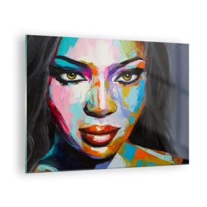 Quadro em vidro - Um retrato colorido de uma mulher com um estilo distinto - 70x50cm - É impossível tirar os olhos - Decoração de parede moderna para a sala de estar e quarto ARTTOR