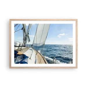 Pôster com moldura de carvalho claro - Ahoy, aventura - 70x50 cm