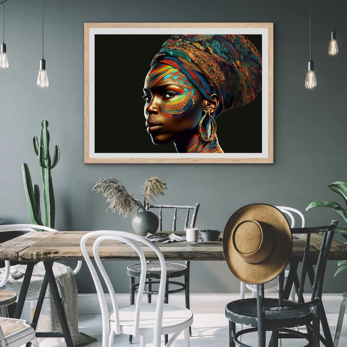 Pôster com moldura de carvalho claro - Rainha africana - 91x61 cm