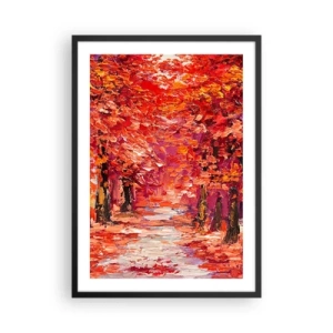 Pôster com moldura preta - Um pitoresco beco de outono em tons de vermelho - 50x70cm - Impressão de outono - Decoração de parede moderna para a sala de estar e quarto ARTTOR