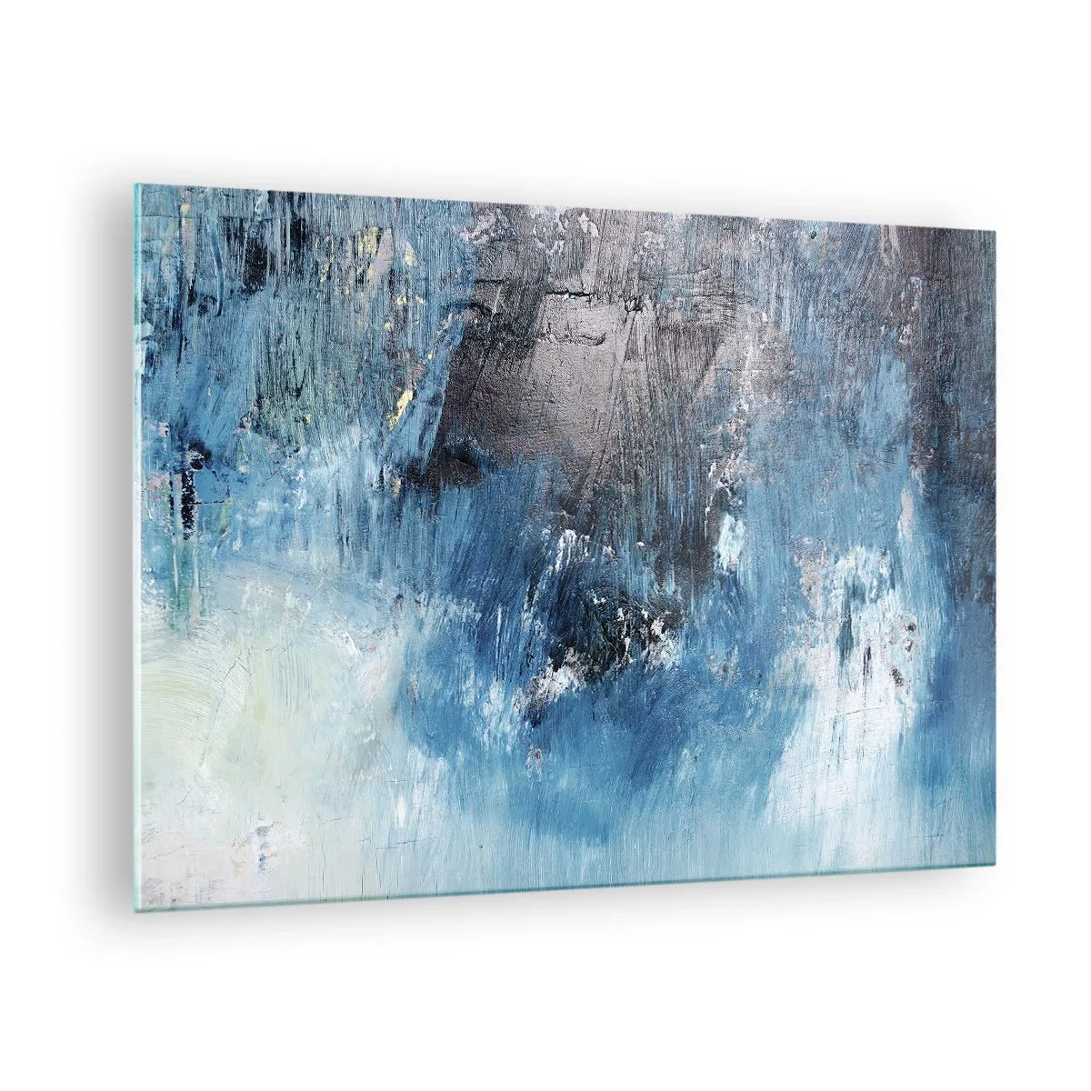 Quadro em vidro - Composição abstrata em tons de azul - 70x50cm - Rapsódia em azul - Decoração de parede moderna para a sala de estar e quarto ARTTOR