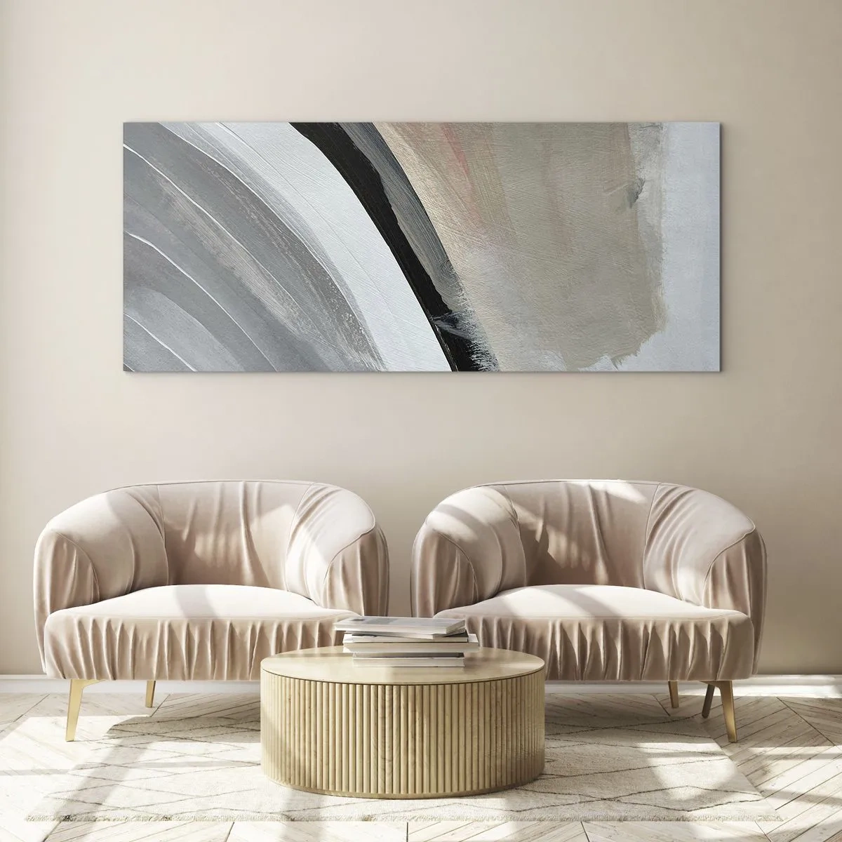 Quadro em vidro - Composição: arco preto e cinza - 140x50 cm