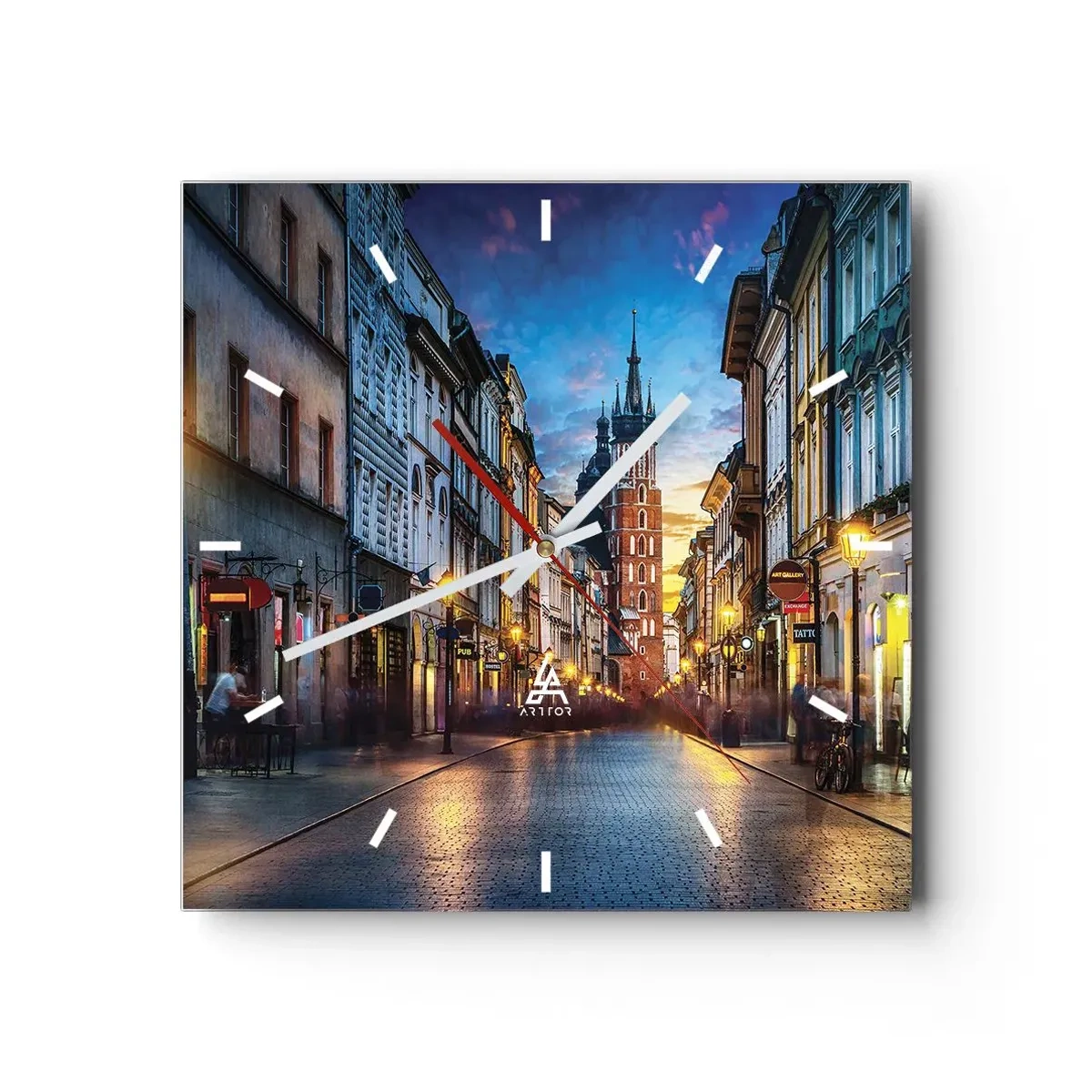 Relógio de parede - Relógio em vidro - O charme de Cracóvia - 30x30 cm