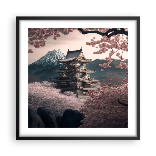 Pôster com moldura preta - A terra da flor de cerejeira - 50x50 cm