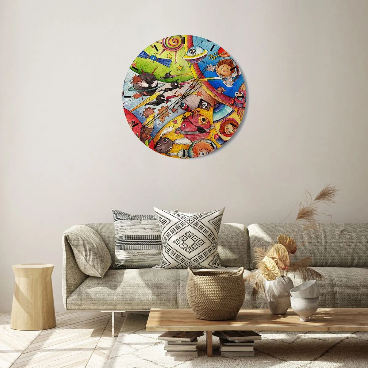 Relógio de parede - Relógio em vidro - Uma grande aventura espacial - 30x30 cm