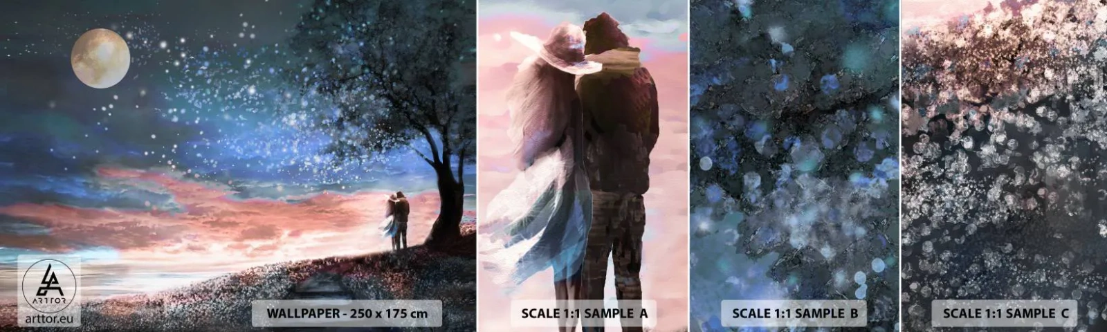 Amostra de Papel de Parede Standard Eco - Espetáculo estrelado - Abstração, Paisagem, Casal de namorados - 100x30 cm