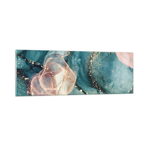 Quadro em vidro - Azul seda, rosa tule - 90x30 cm