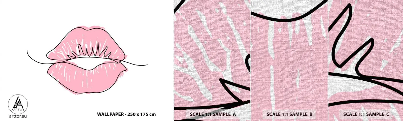 Amostra de papel de parede Premium Canvas - Pronto para beijar? - Gráficos, Lábios rosados, Pedaço - 100x30 cm