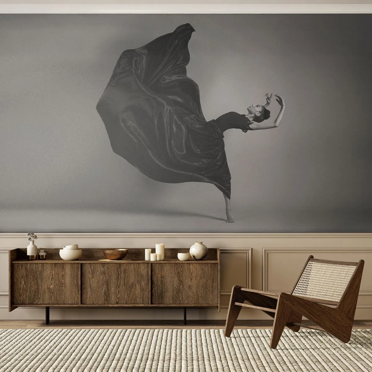 Papel de Parede Premium Sand - Com as asas da música - Dança, Mulher, Dançarino - 100x70 cm