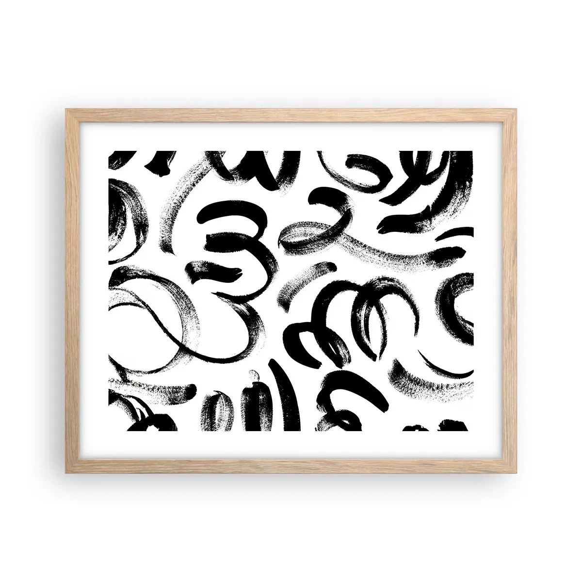 Pôster com moldura de carvalho claro - Preto sobre branco - 50x40 cm