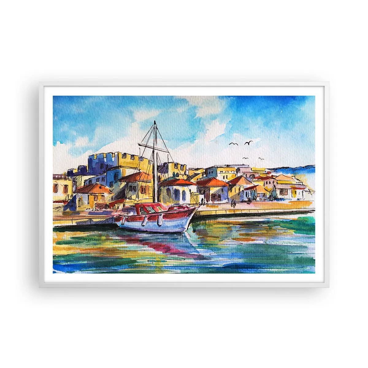 Pôster em moldura branca - Tarde de arco-íris - 100x70 cm