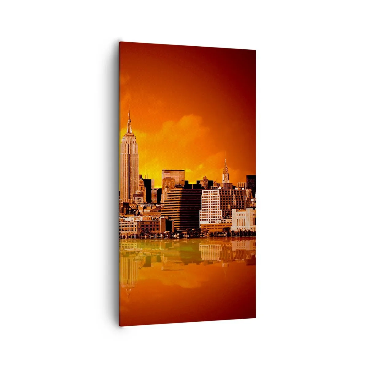 Quadro em tela - Panorama metropolitano em amarelo e bronze - 65x120 cm