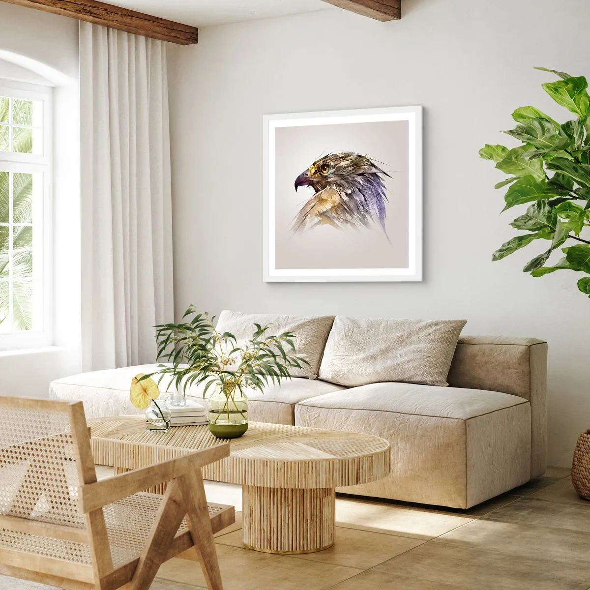 Pôster em moldura branca - Retrato de um guerreiro - 40x40 cm