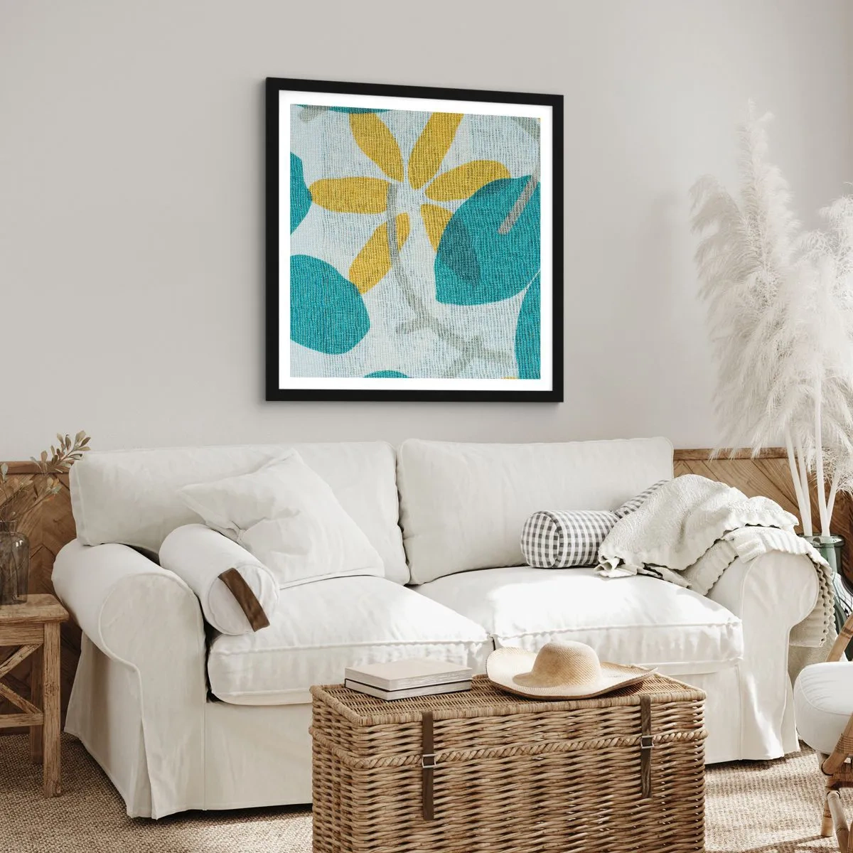 Pôster com moldura preta - Entre as folhas azuis - 60x60 cm