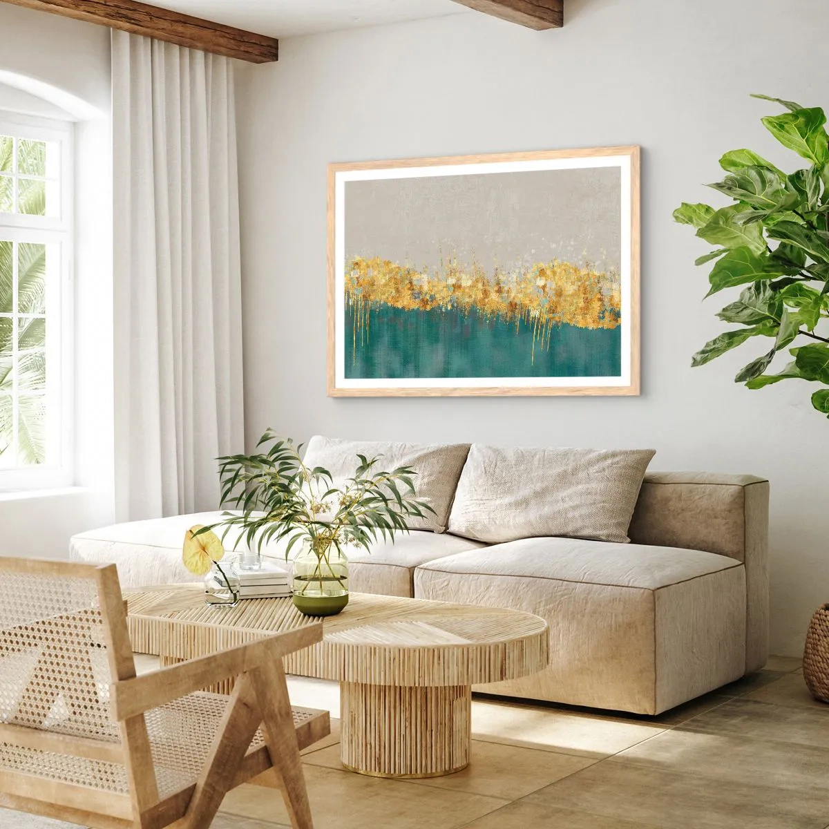 Pôster com moldura de carvalho claro - A fronteira dourada - 70x50 cm