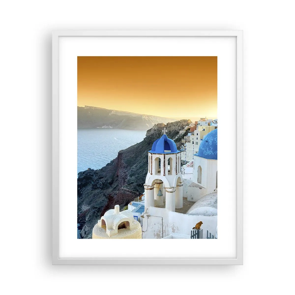 Pôster em moldura branca - Santorini - abraçada às rochas - 40x50 cm