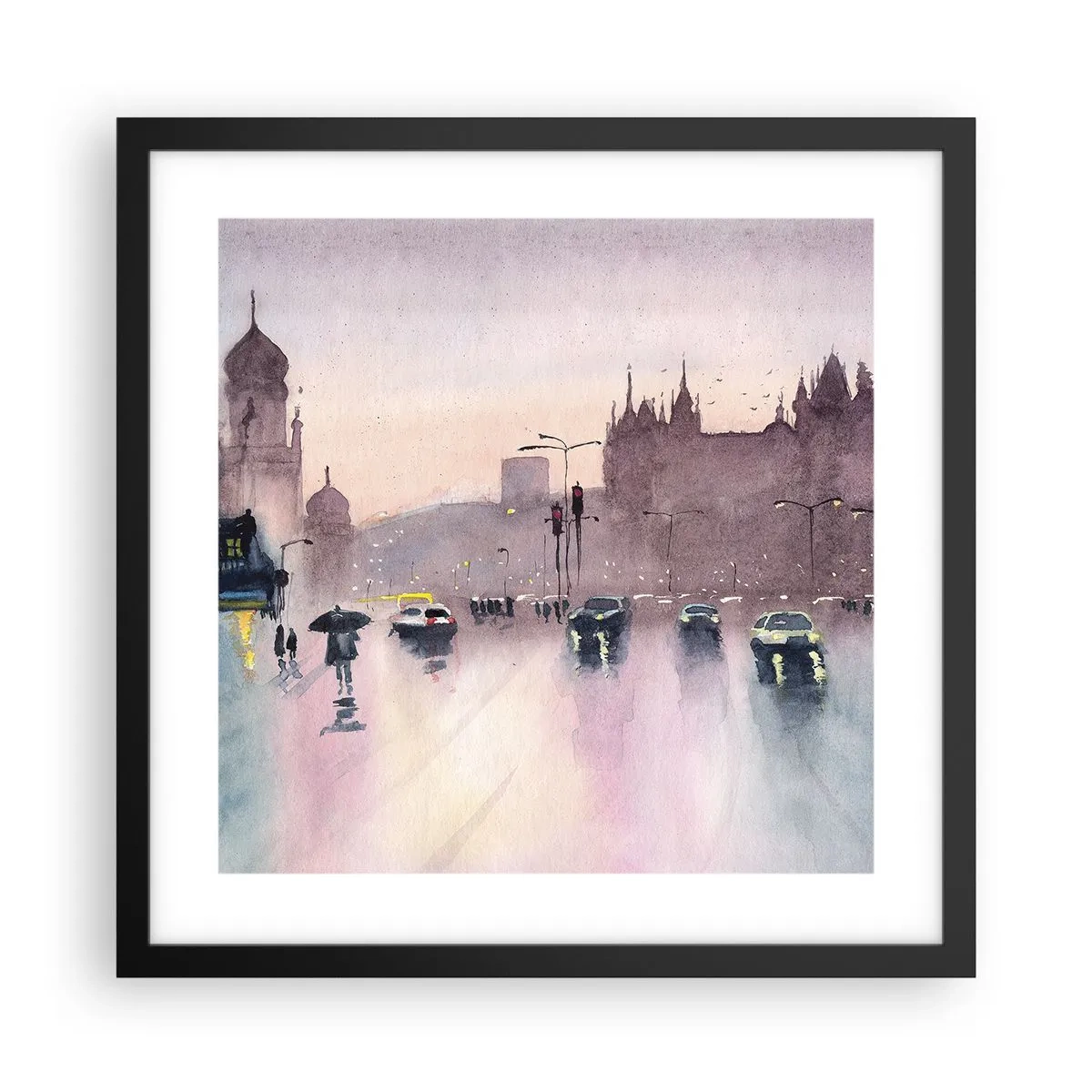 Pôster com moldura preta - Na névoa chuvosa - 40x40 cm