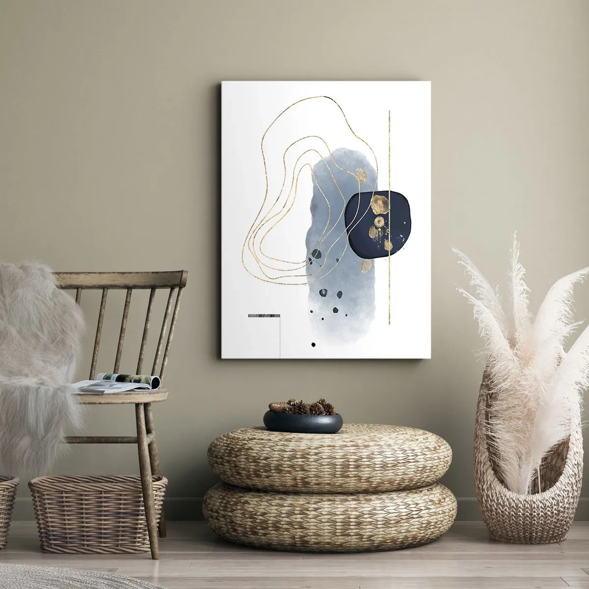 Quadro em tela - Fantasia azul e dourada - 45x80 cm